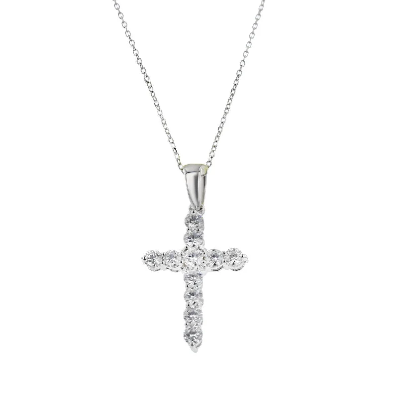 Simple Gold Chain Necklaces For Classic Look-14K White Gold Diamond Cross Pendant Necklace