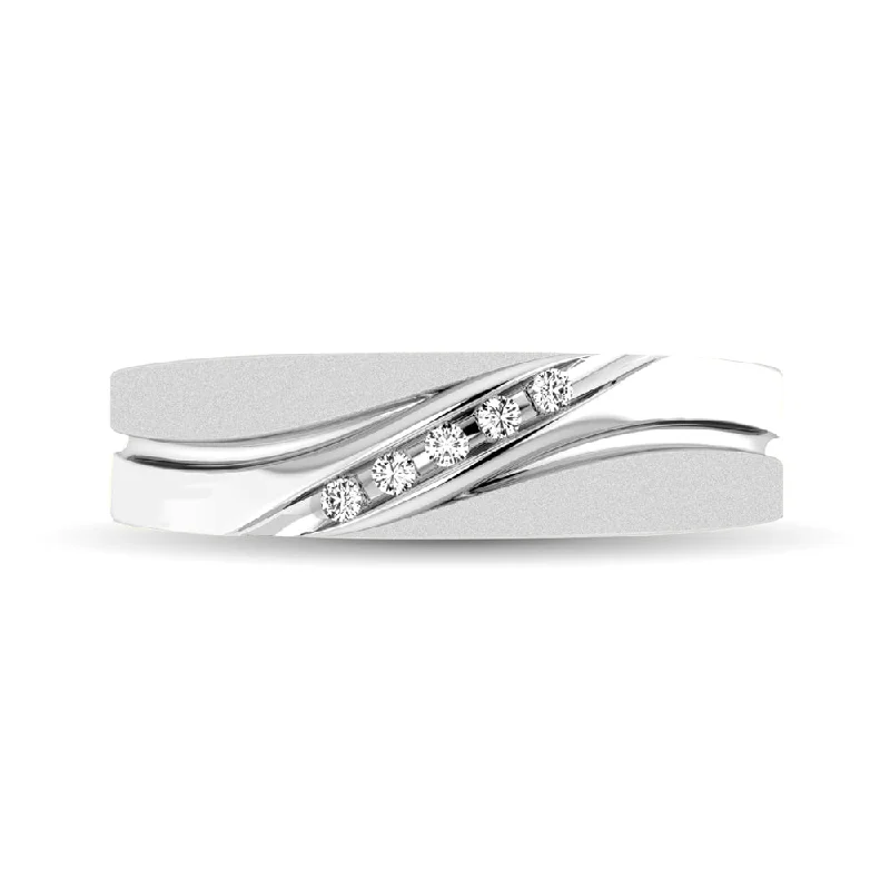 Customizable Engagement Rings-Men's 1/20 Ctw. Diamond Slant Ring in 10K White Gold