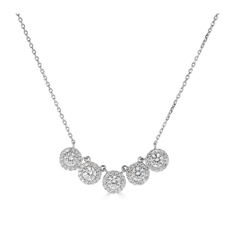 Sparkling Crystal Necklaces For Party Wear-14K 1.25Ct Diamond 5 Halo Necklace