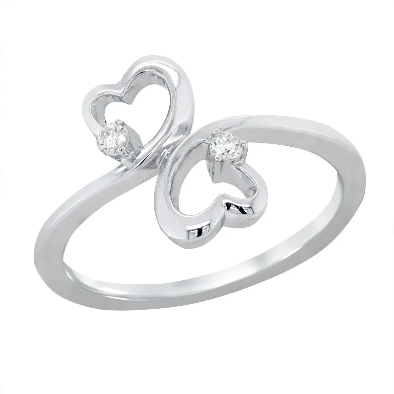 Beautiful Birthstone Rings For Family Gifts-DOUBLE HEART RING WITH DIAMONDS, 1/10 CT TW