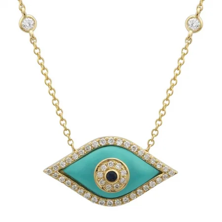 Unique Pendant Necklaces For Trendy Styles-14k Yellow Gold Turquoise Evil Eye Necklace