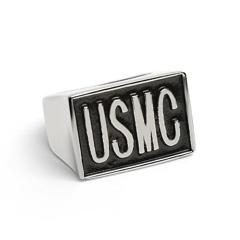 Unique Wedding Rings For Couples-"USMC" Stainless Steel Women's Ring / MCR4061