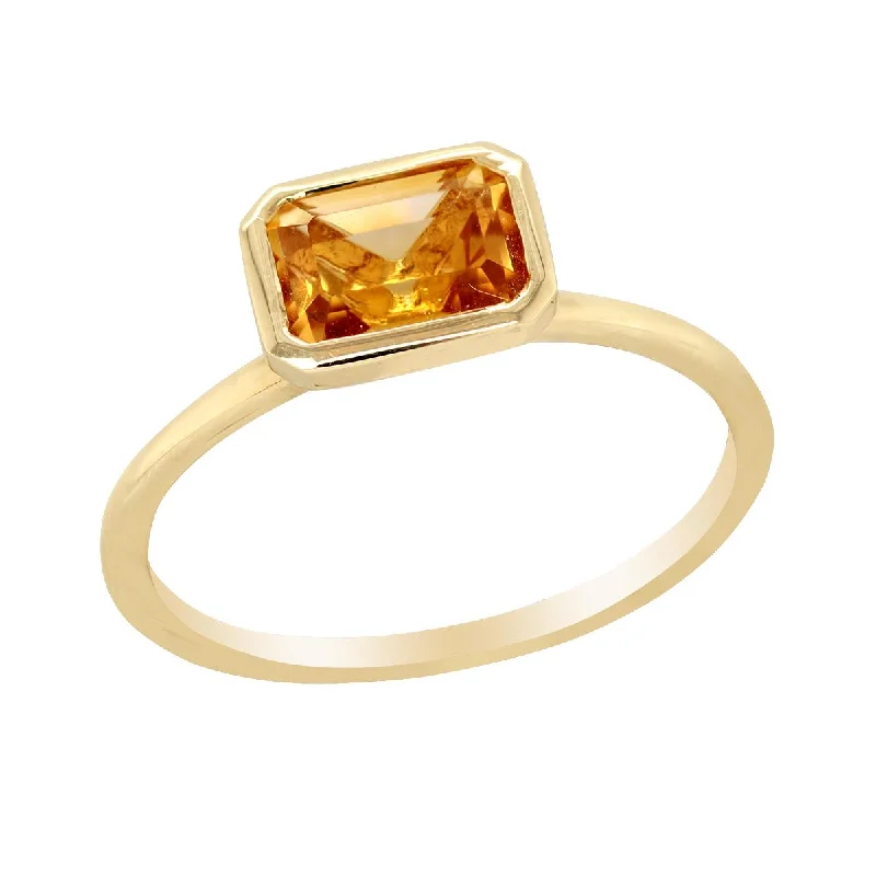 Classic Gold Wedding Bands For Brides-EMERALD CUT CITRINE RING