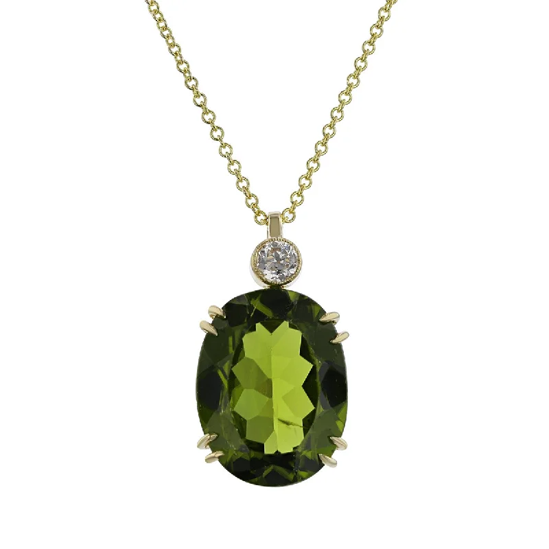 Sparkling Crystal Necklaces For Party Wear-14K Yellow Gold Peridot and Diamond Pendant Necklace