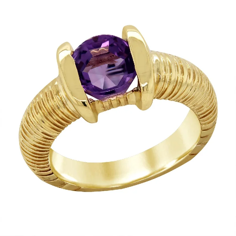 Personalized Name Rings For Customized Gifts-YELLOW GOLD FASHION RING WITH AMETHYST CENTER