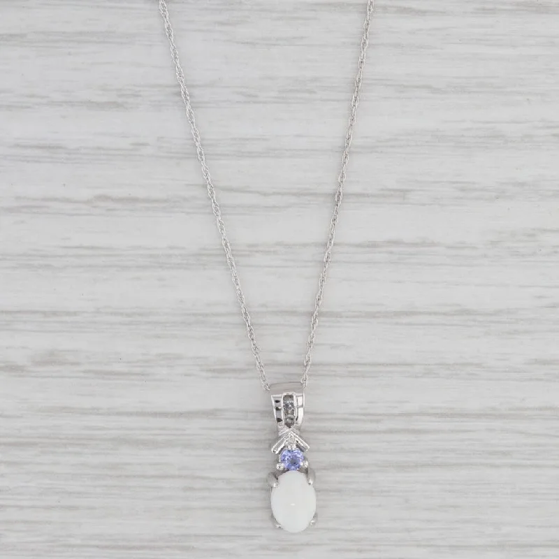 Artistic Gold Necklaces For Unique Style-Opal Tanzanite Pendant Necklace 14k White Gold 19.5" Rope Chain