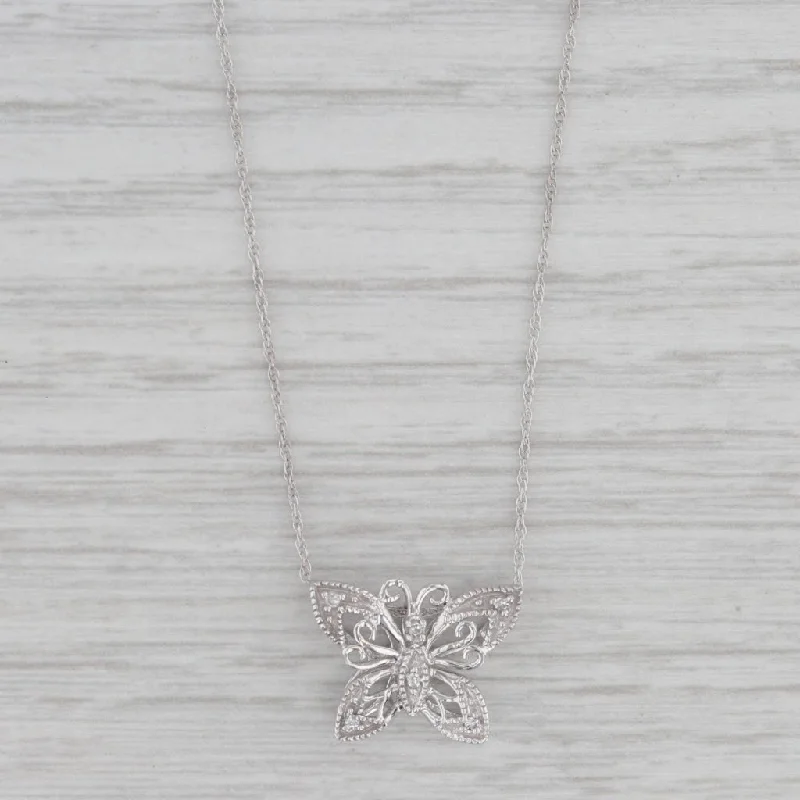 Trendy Cross Necklaces For Stylish Look-Diamond Accented Butterfly Pendant Necklace 10k White Gold 18" Rope Chain