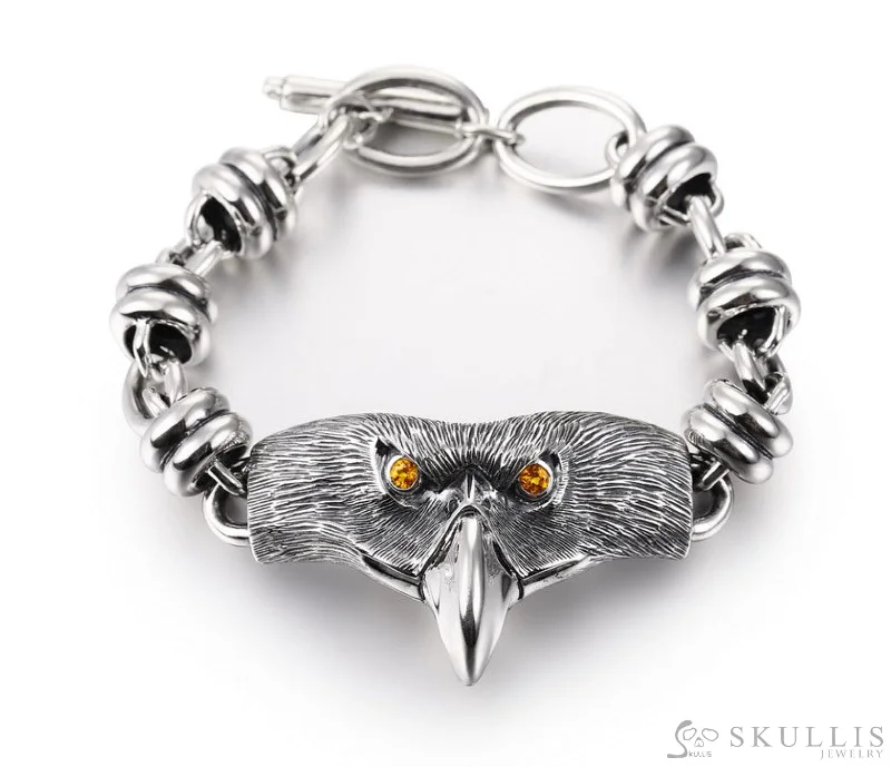 Colorful Charm Bracelets-Eagle Head with Citrine-Eye Bracelet, 925 Sterling Silver