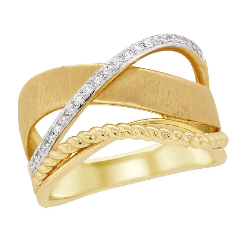 Designer Custom Rings For Unique Style-YELLOW GOLD DIAMOND FASHION RING WITH SPLIT SHANK, .12 CT TW