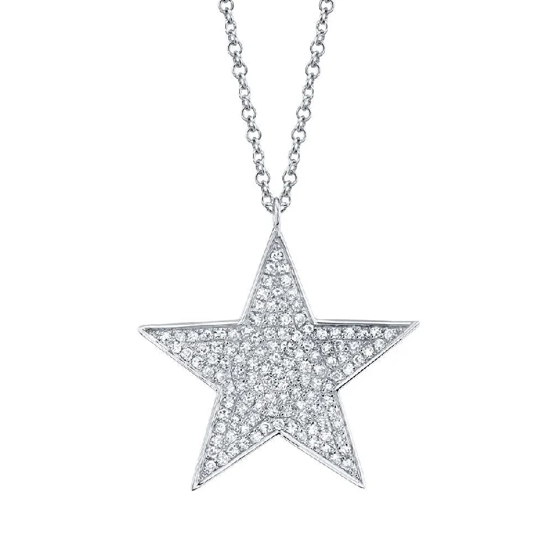 Customizable Bar Necklaces For Personal Gifts-14K White Gold Diamond Large Pave Star