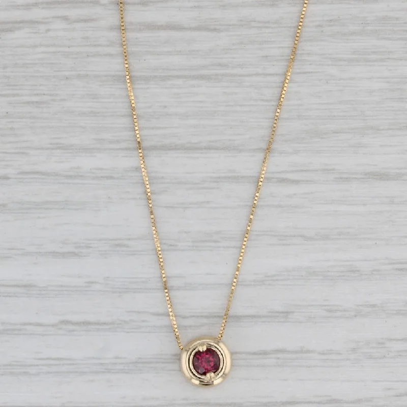 Layered Necklaces For Trendy Style-0.35ct Round Garnet Solitaire Pendant Necklace 14k Yellow Gold 18" Box Chain