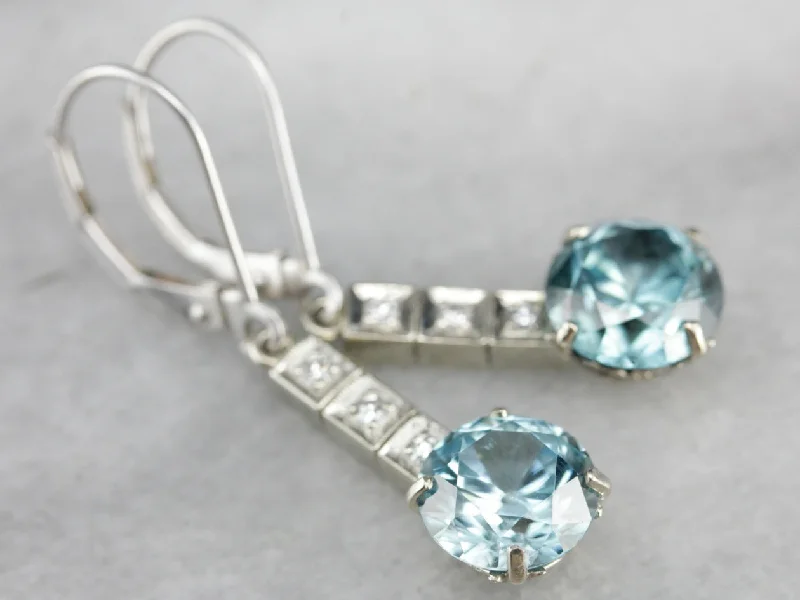 Handmade Earrings For Exclusive Collections-Blue Zircon and Diamond Drop Earrings