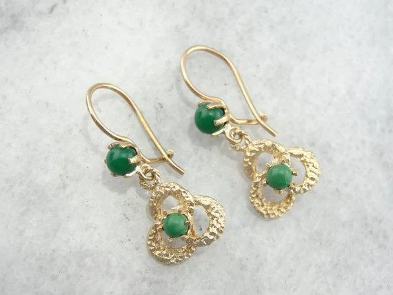 Sparkling Earrings For Glamorous Events-Gold Love Knot and Green Turquoise Drop Earrings