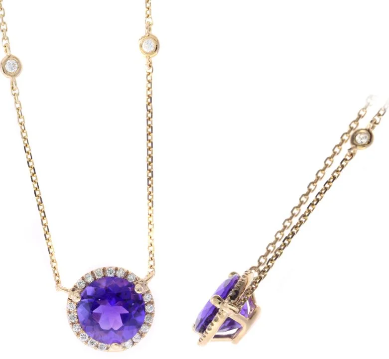 Affordable Pendant Necklaces For Everyday Wear-14K Rose Gold Diamond Amethyst Necklace