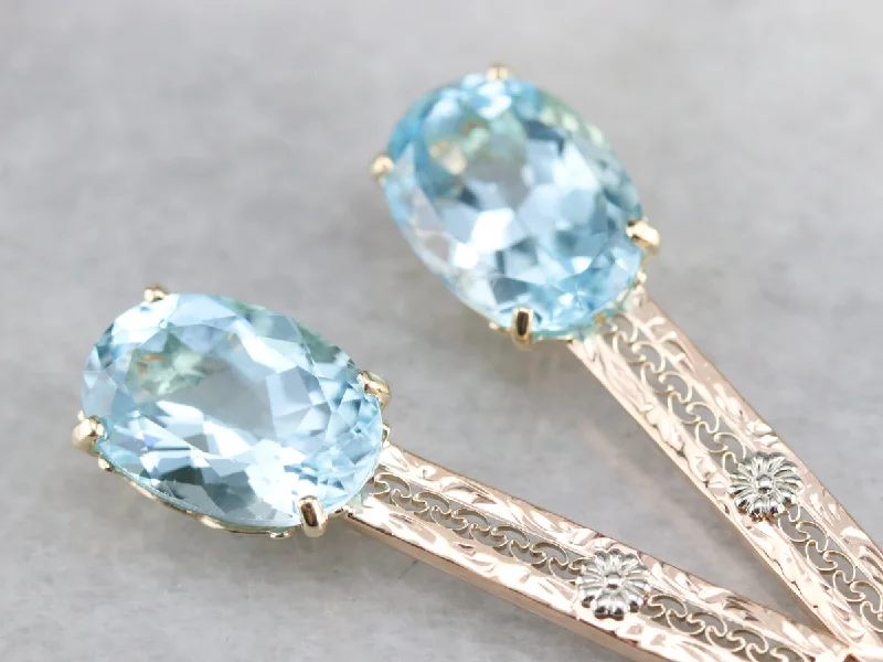 Wedding Earrings For Destination Weddings-Blue Topaz Filigree Drop Earrings