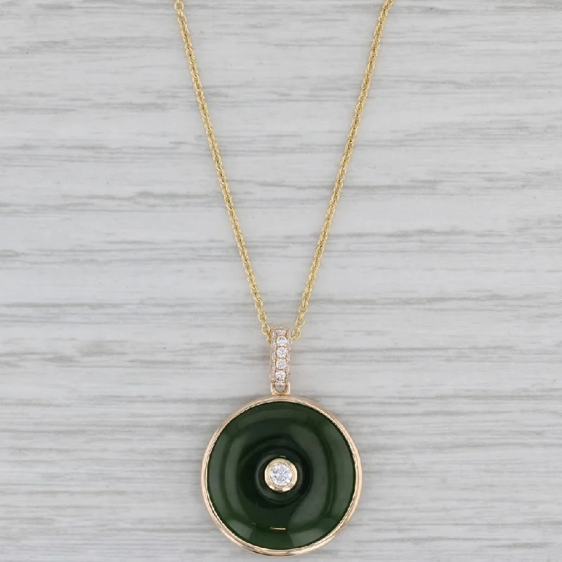 Simple Chain Necklaces For Day-to-day Wear-New 0.19ct Diamond Nephrite Jade Pendant Necklace 14k Gold Adjustable Cable