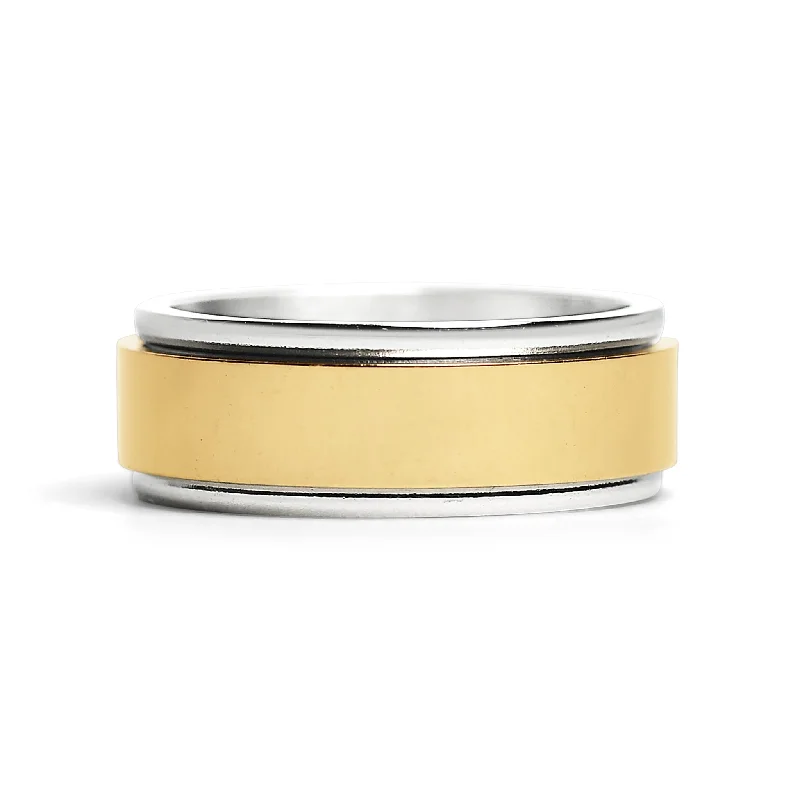 Elegant Gold Rings For Everyday Style-Gold Spinner Center Polished Stainless Steel Ring / SRJ2451