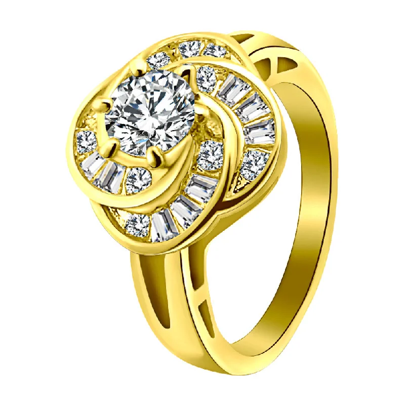 Beautiful Titanium Rings For Simple Style-CZ With Accent CZ Stones Gold Over Brass Ring / FSR0012