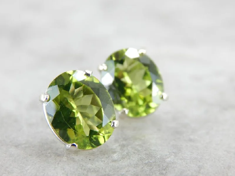 Wedding Earrings For Bridesmaids-Large Oval Peridot Stud Earrings in White Gold