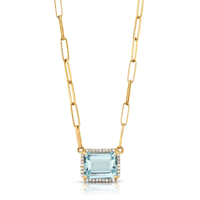 Artistic Gold Necklaces For Unique Style-PAPERCLIP DIAMOND & AQUAMARINE NECKLACE, 14kt Gold