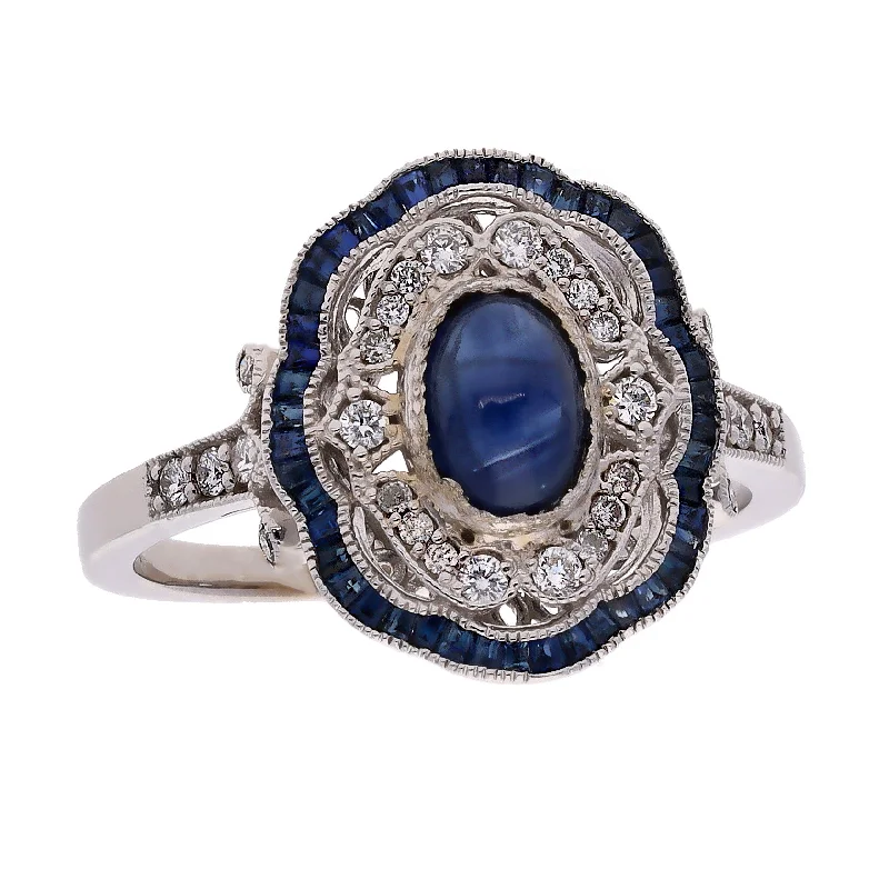 Fashionable Gemstone Rings For Elegant Style-14K White Gold Sapphire and Diamond Ring