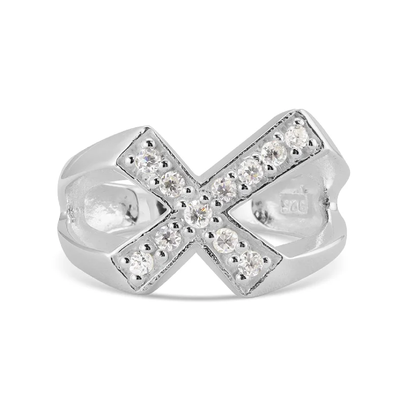 Stylish Chunky Rings For Bold Fashion-Sterling Silver CZ Cross Ring / SSR0102